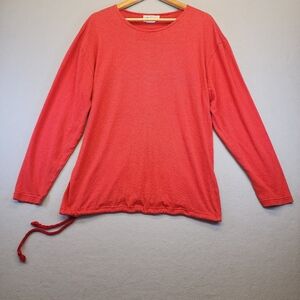 Vtg Expressions Made in USA Red Pink Striped Drawstring Hem Long Sleeve Shirt L